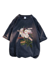 T-shirt gothique en coton à fleurs